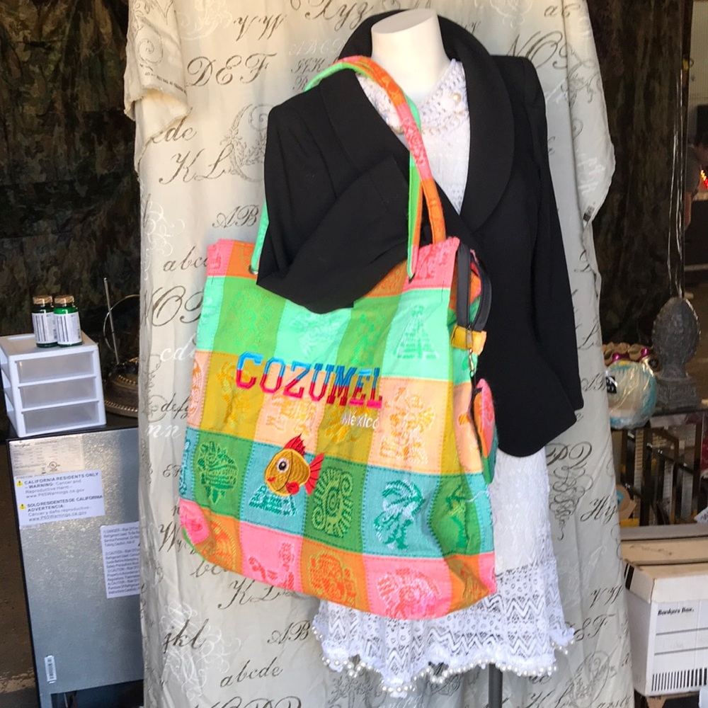 Cozumel embroidery large tote bag